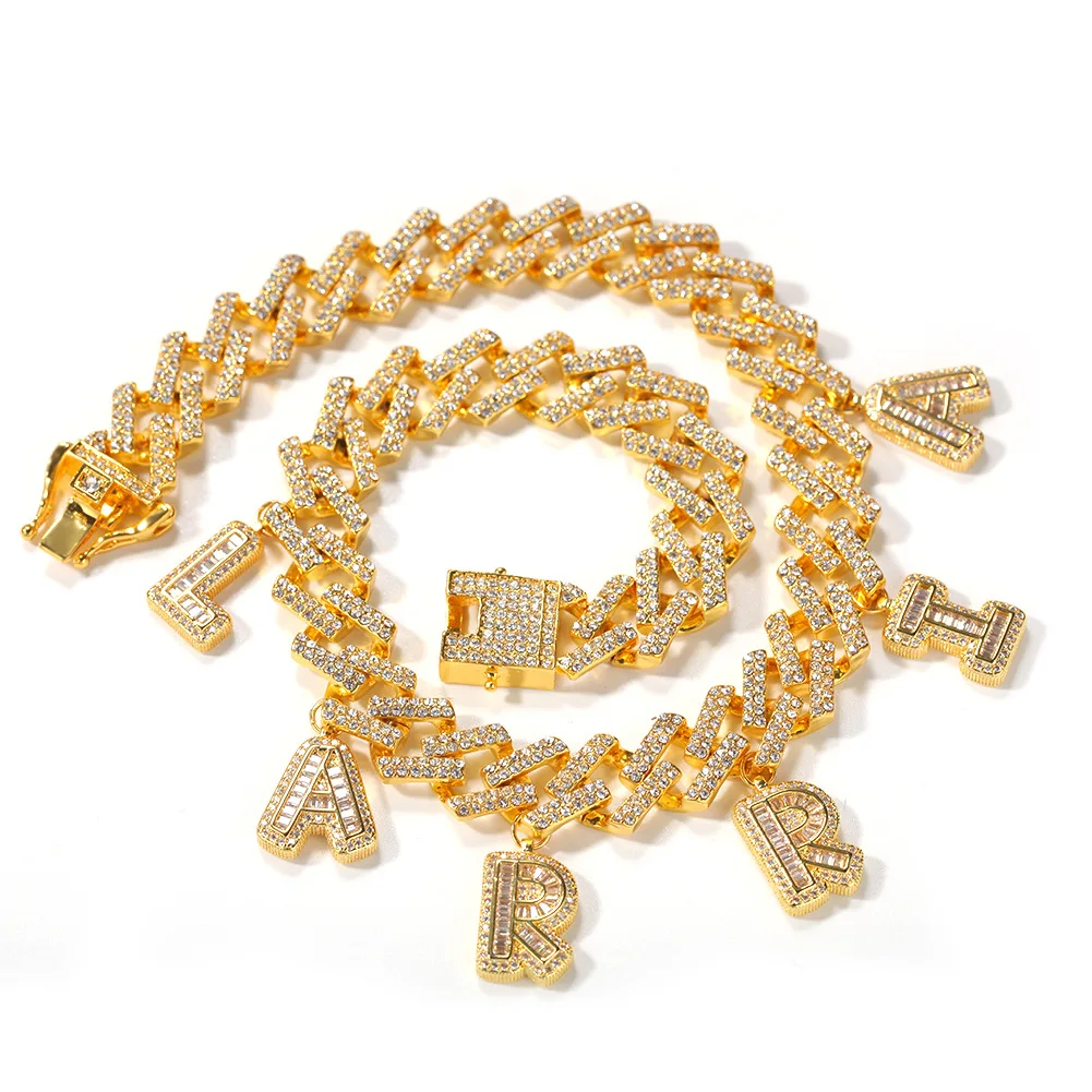 

Customized Name Bracelets Zirconia Baguette Letters with 12MM Cuban Chain Hip Hop Pendant For Men Women Hip Hop Jewelry