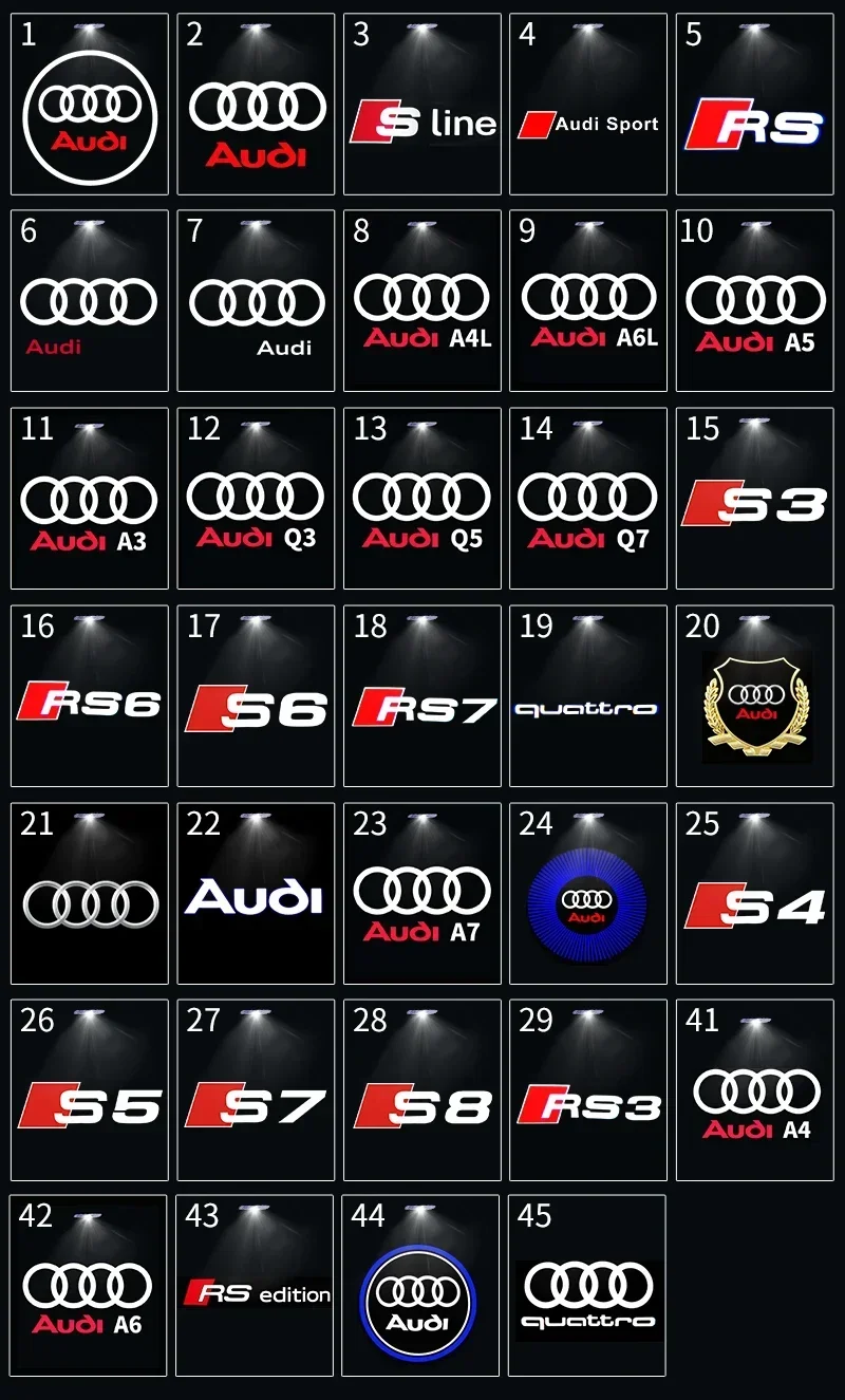 

2 шт. светодиодные лазерные проекторы для дверей автомобиля HD, лампа приветствия двери для Audi RS S LINE S3 S4 S5 Quattro Q7 Q5 A3 A5 A7 A6L A4L A8L R8