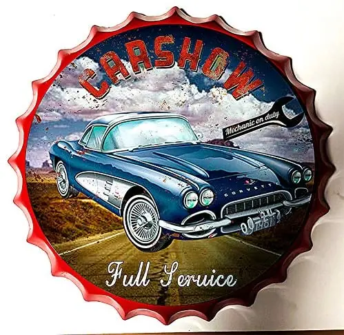 

Retro Sign Full Service Stations Bottle Caps Retro Metal Tin Sign Diameter 13.8 Inches - Handcrafts Home Decor Bar Plaque Lounge