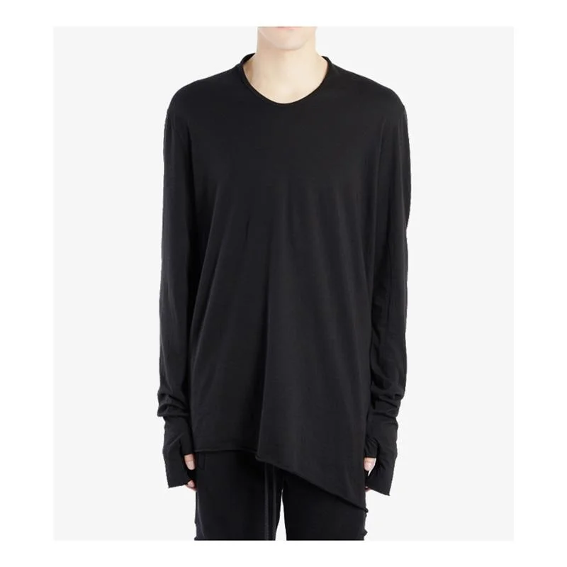 

Gloves Irregular T-shirt Basic Basement Slant Hem Loose Long Sleeve Dark Frayed Profile T
