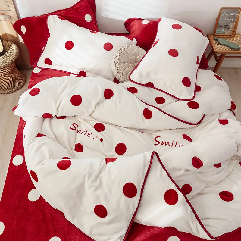 

Зимний комплект постельного белья из плотного флиса, теплого фланеля, кораллового цвета, двустороннего бархата, односпальный, двуспальный, ...