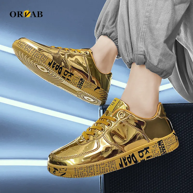Platform Sneakers Womens Shoes Fashion Patent Leather Platform Shoes Zapatillas Mujer Graffiti Gold Silver Woman Designer Shoes
