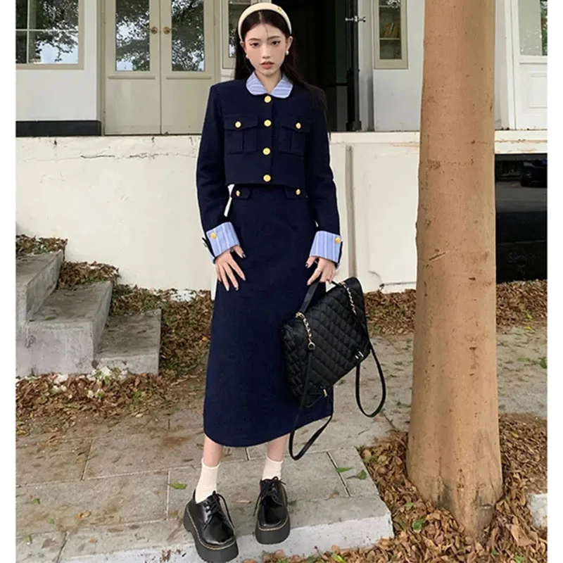 Женский лоскутный топ юбка комплект из 2 предметов осенне-зимний женский модный в