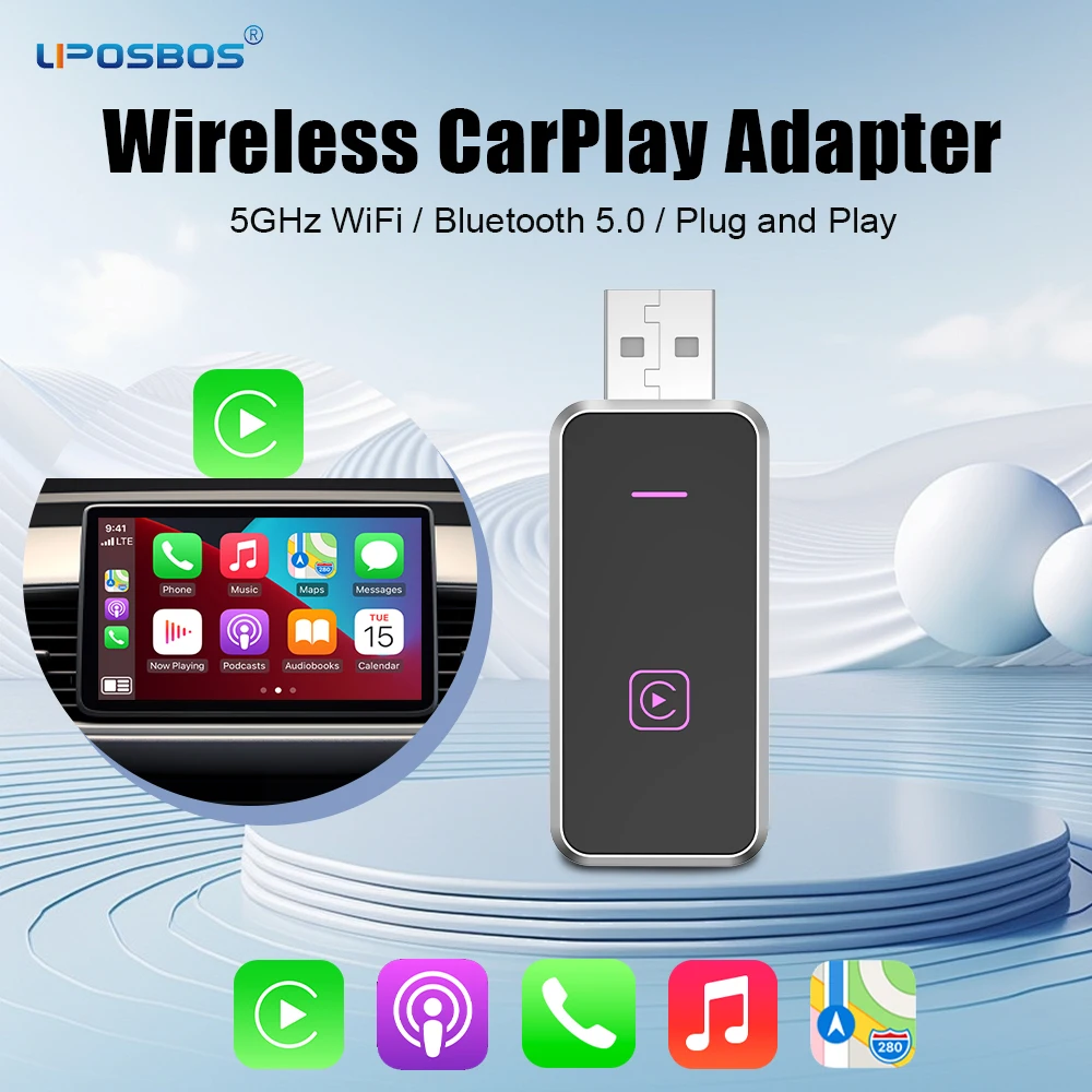 Мини-беспроводной адаптер CarPlay 2024 для Plug and Play WiFi Bluetooth Volvo Benz Audi Kia Hyundai VW Mazda Cadillac MG
