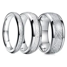 Вольфрамовые обручальные кольца для мужчин и женщин, полированные парные кольца из стали с отполированным метеоритом, 4 мм, 6 мм, 8 мм, с инкрустацией
