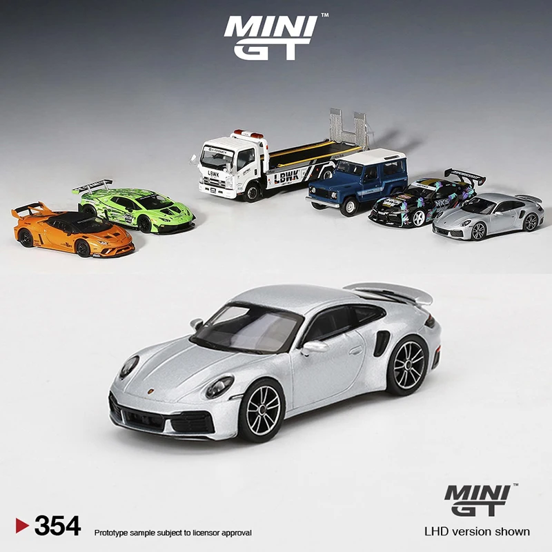 

MINI GT 1:64 911 Turbo S GT Alloy Die-Cast Vehicle #354 - Silver Metallic LHD