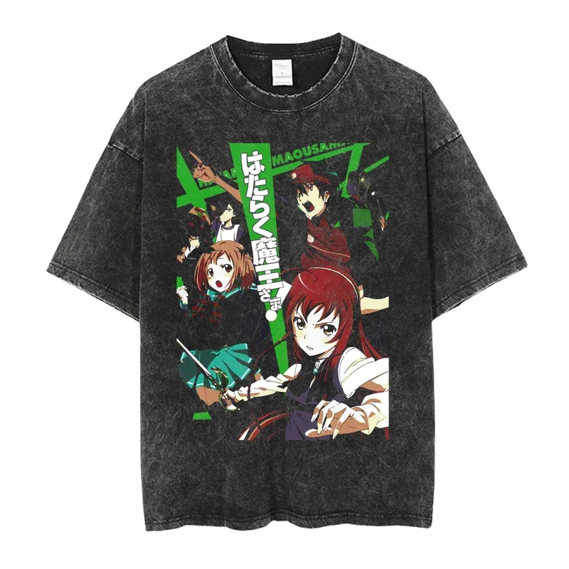 2025 аниме Hataraku Maou-sama! Футболка мужская оверсайз с круглым вырезом и графическим