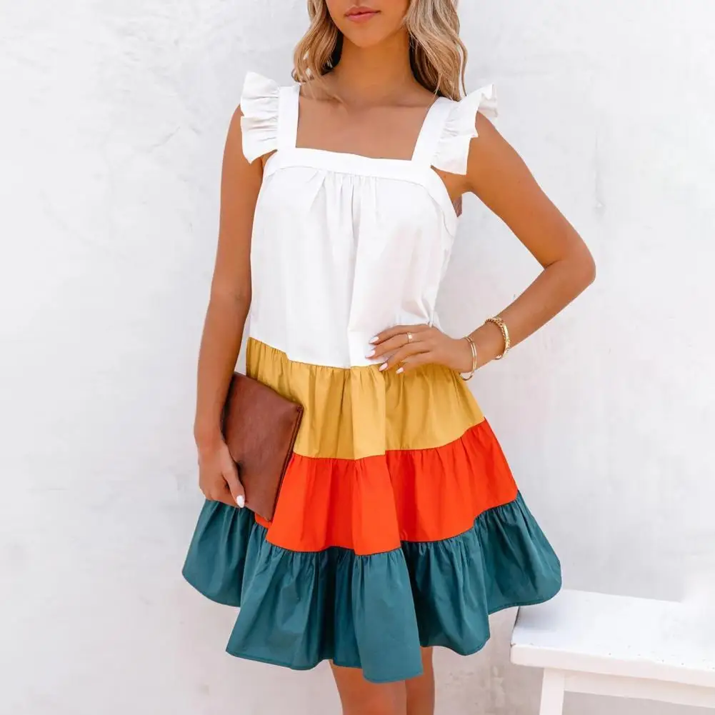 

Весенне-летнее Новое свободное разноцветное платье на бретелях, праздничная юбка с оборками
