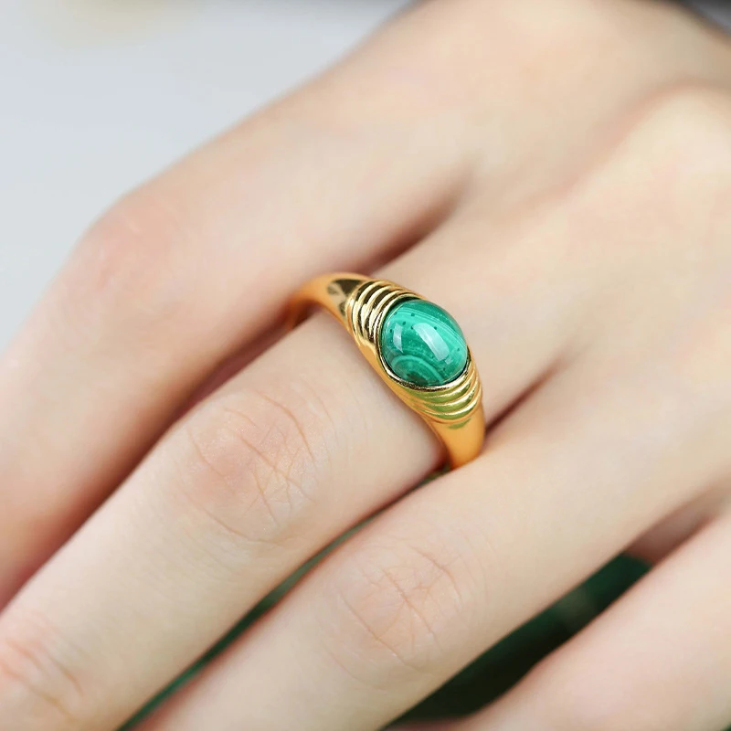 JICAI кольца 925 пробы серебряные женские из натурального малахита изысканные