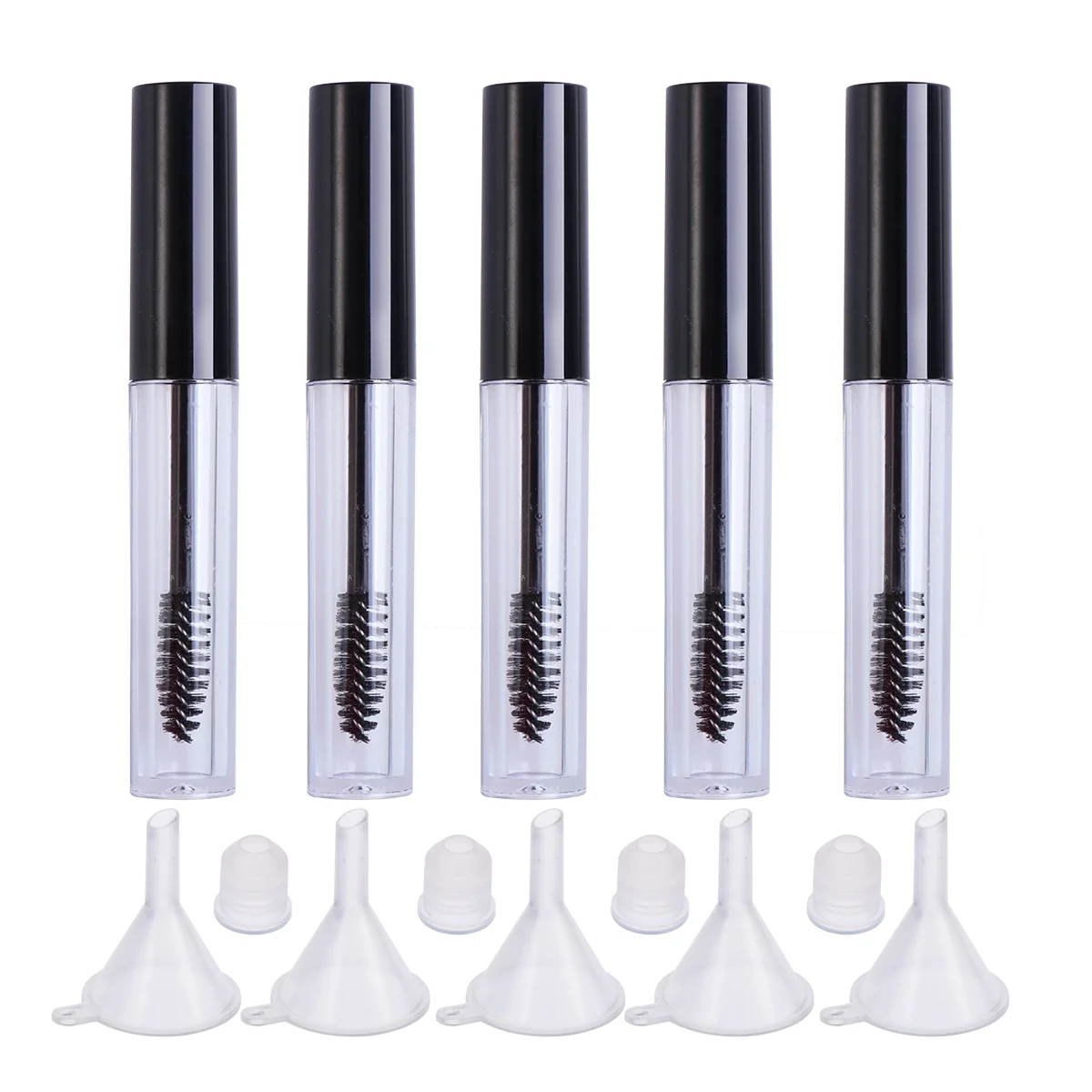 

5pcs 35ml Mascara Container with Brush Eyelashes Tube with 5 Rubber Inserts and 5 Funnels