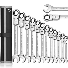 Combination Ratcheting Wrench Set,Chrome Vanadium Steel Flex-Head Key Set Spanner with Metric 72-Tooth Box End Universal Wrench