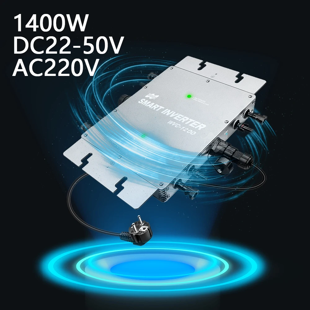 

1400W Solar Grid Tie Inverter DC22-50V to AC220V Solar PV Microinverter for Four Solar Panels Multiple Connection Ports