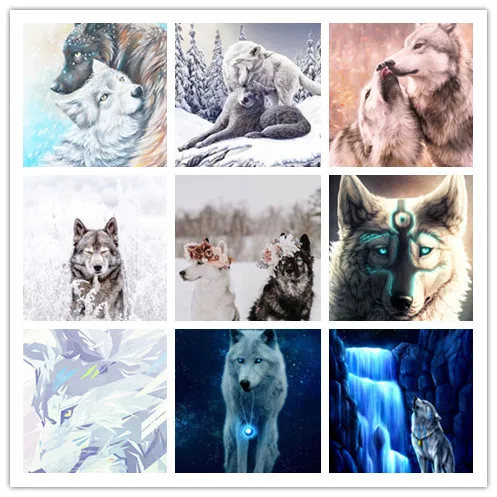 

Diamond Painting Wolf Cross Stitch Kit Full Drill Square Diamond Embroidery Animals Mosaic Art Picture of Rhinestones Decor Gift