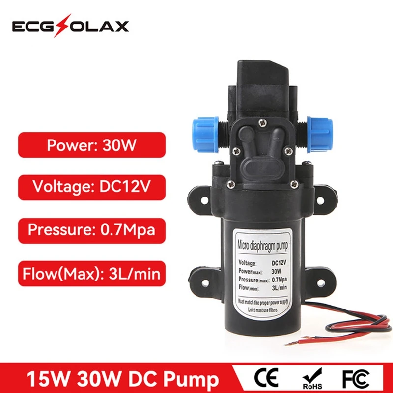 

ECGSOLAX DC Pump 12V 15W 30W 0142 Motor Water High Pressure Diaphragm Self Priming Pump 3L/min DC Pump Automatic Flow Switch