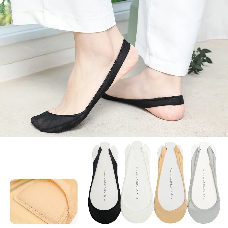 

3 Pair Ultrathin Invisible Shallow Mouth Nonslip Silk Socks for High Heels Shoes Ice Silk Thin Half-Palm Suspender Sock Slippers