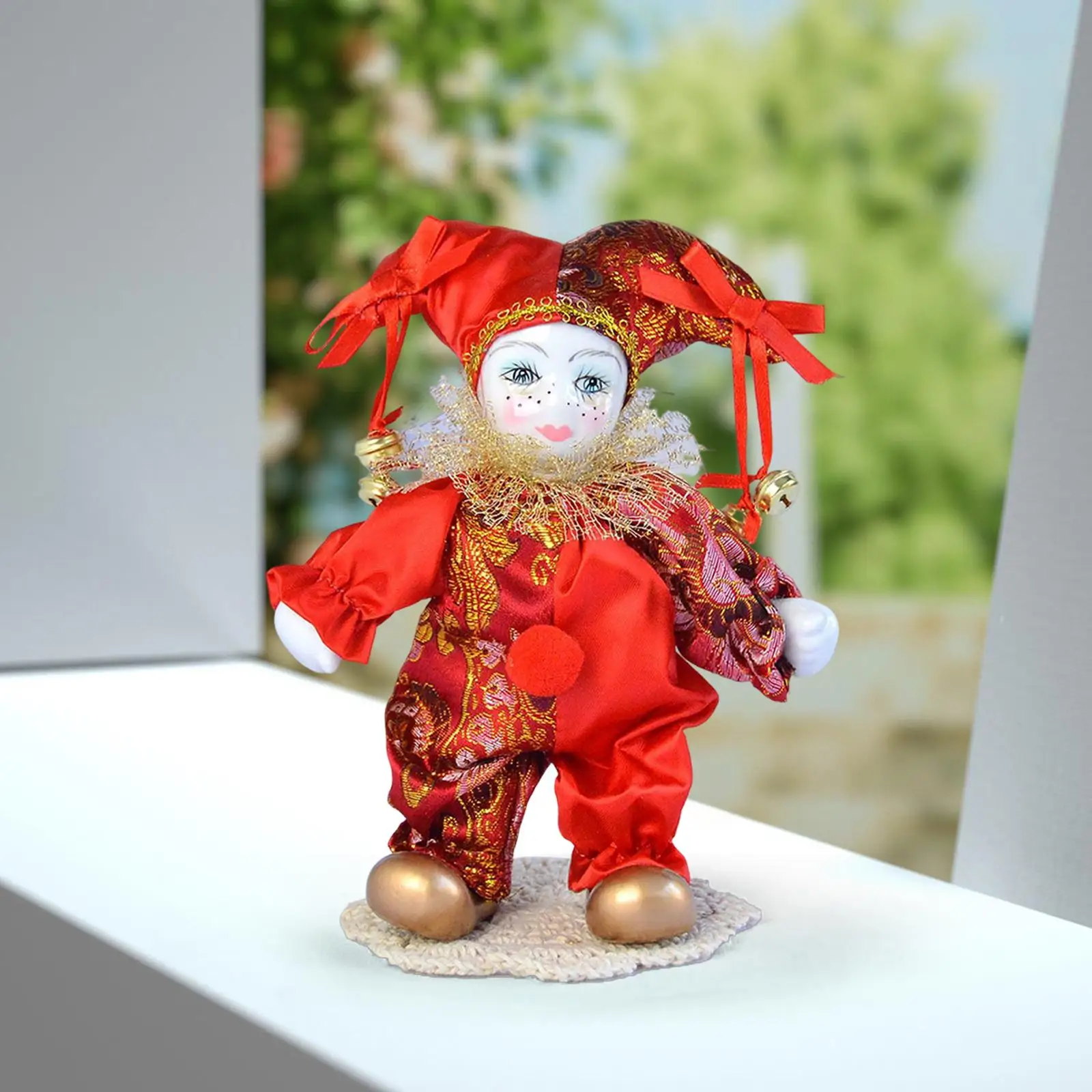 

7 inch Harlequin Doll Collectible with Costume Handmade Clown Dolls for Birthday
