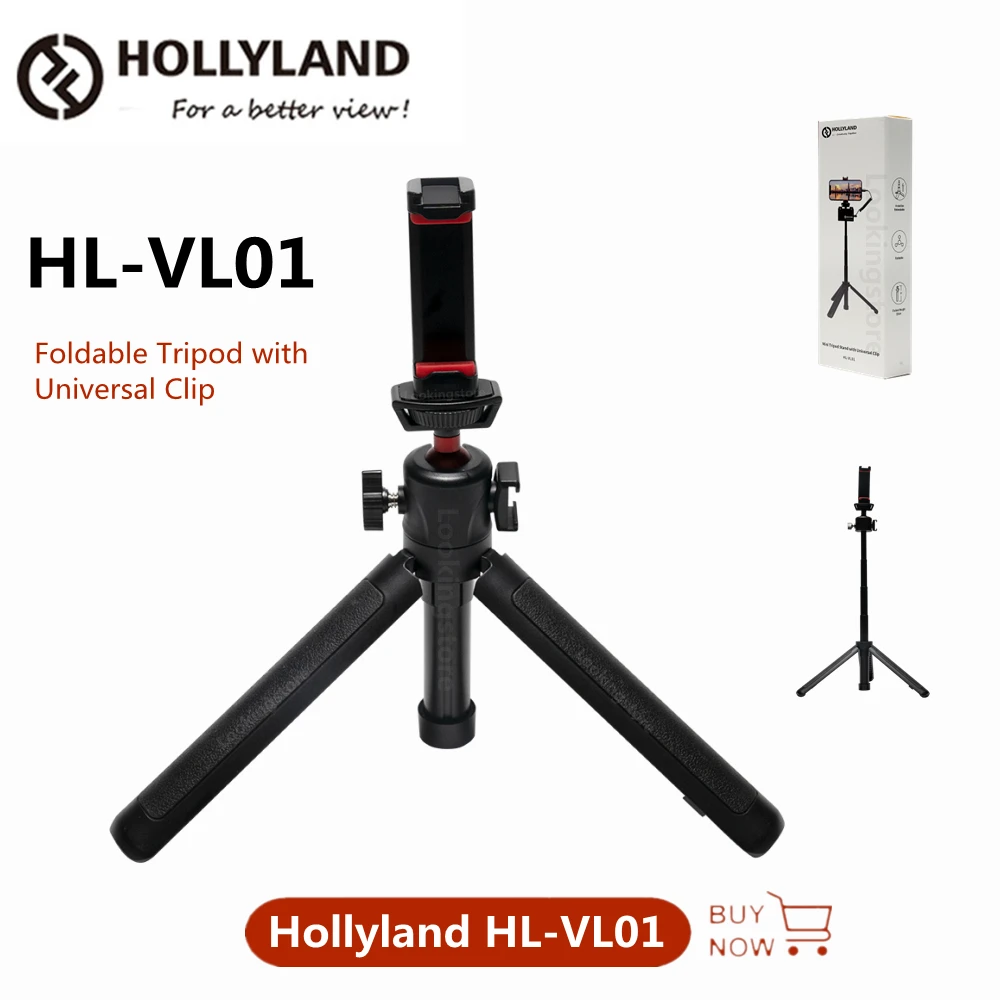 

Hollyland HL-VL01 Foldable Mini Tripod Cold Shoe Phone Mount Holder for Microphone LED Light Tripod for DSLR Android iPhone