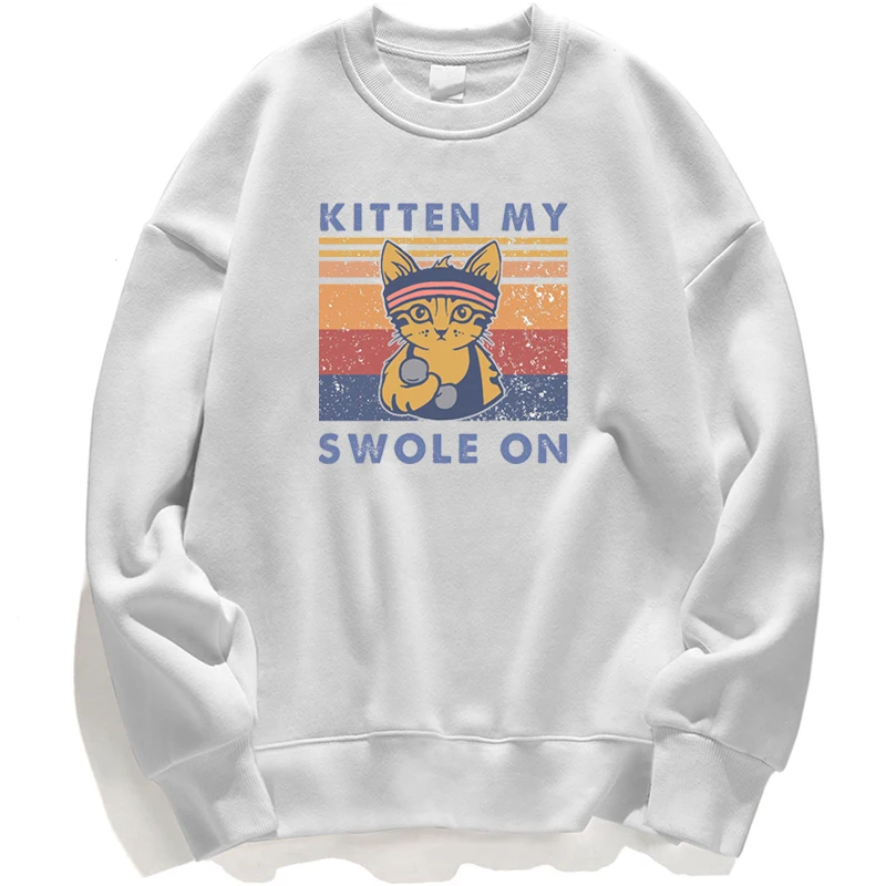 

Kitten My Swole On Cat Funny Hoodies Sweatshirt Men Hoodie Sweatshirts Winter Autumn Crewneck Jumper Pullover Streetwear Hoody