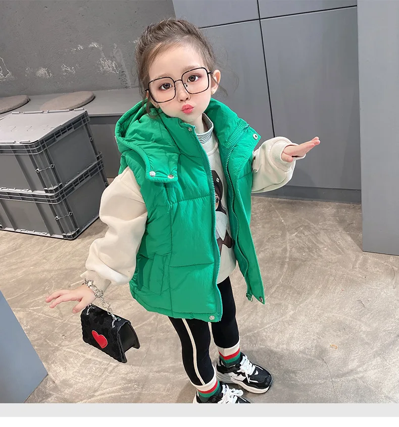 

Осенне-зимняя модная теплая мягкая детская верхняя одежда, пальто, хлопковый однотонный жилет с капюшоном, Детский жилет унисекс, повседнев...