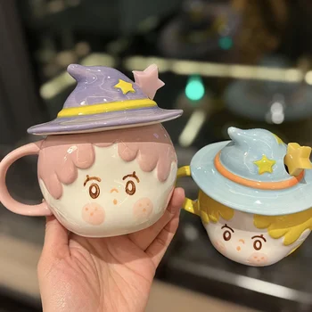 Cute Magic Girl Sakura Mug Ceramic Cup Mug With Lid Cartoon Handmade Milk Coffee Cup Creative Birthday Gift For Adult Kid