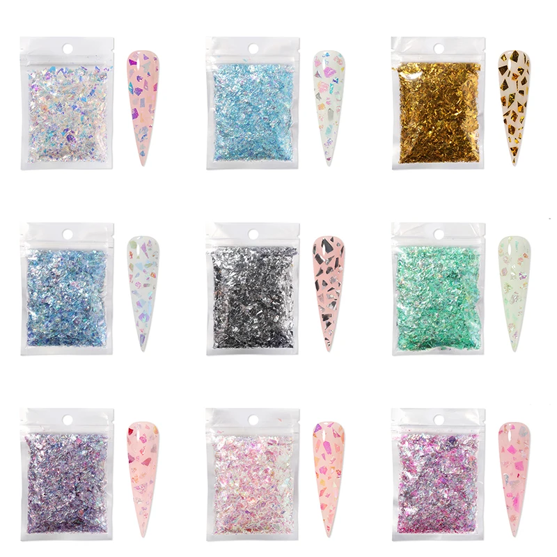 

11 Designs Holographic Nail Art Sequins Bag Irregular Glitter Slices Flakes Manicure Accessories Paillette Laser Decorations