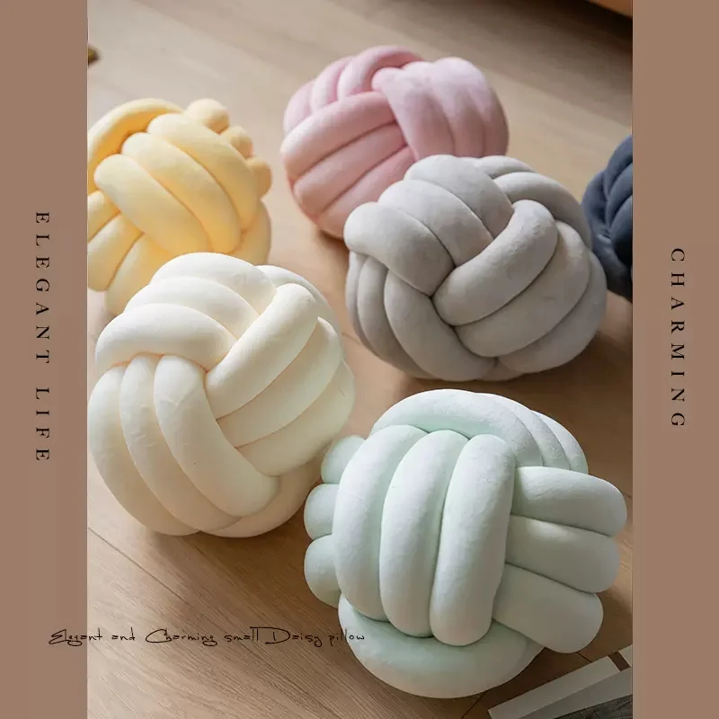 

Soft Knotted Ball Cushions Sofa Cotton Hand Knot Throw Pillow DIY Back Cushions Cozy Chair Round Knot Pillows Rest Pillows Decor