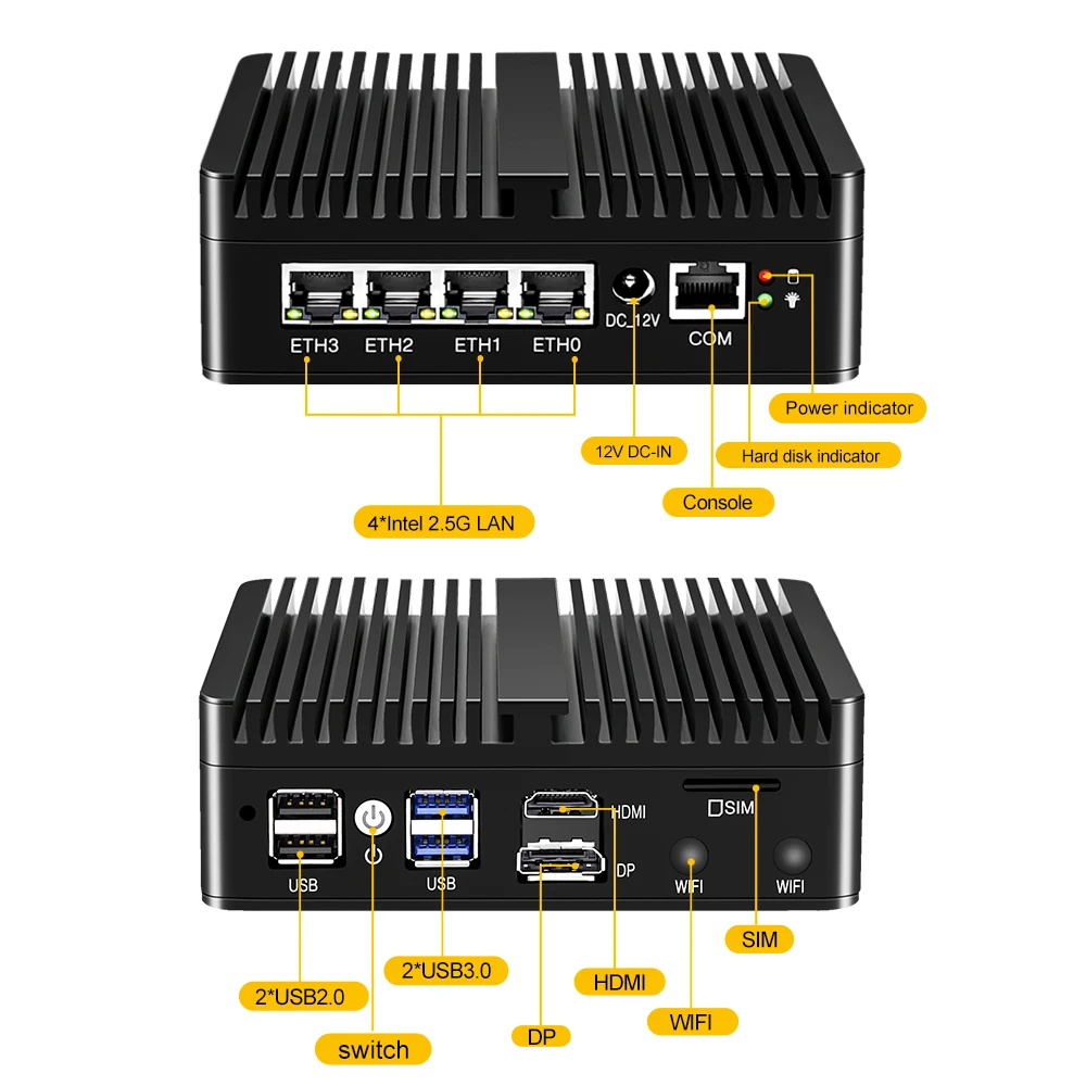 pfSense Firewall Soft Router N5105 N5100 4x Intel i225 i226 LAN 2xDDR4 NVMe Fanless Mini PC Firewall HDMI2.0 DP OPNsense ESXi