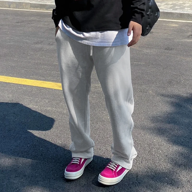 American Sle Simple Casual Solid Drawstring Sweat pants Men's Autumn Hiphop Trendy All-Match Loose Straight Wide-Leg Pants