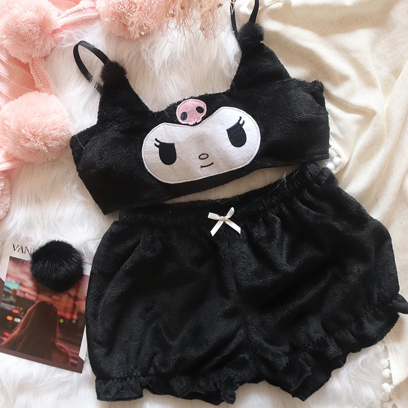 

Аниме кавайная коллекция Sanrio милые большие лямки с ушками японское милое нижнее белье Cinnamoroll Kulomi плюшевый Топ Бюстгальтер Комплект подарки ...