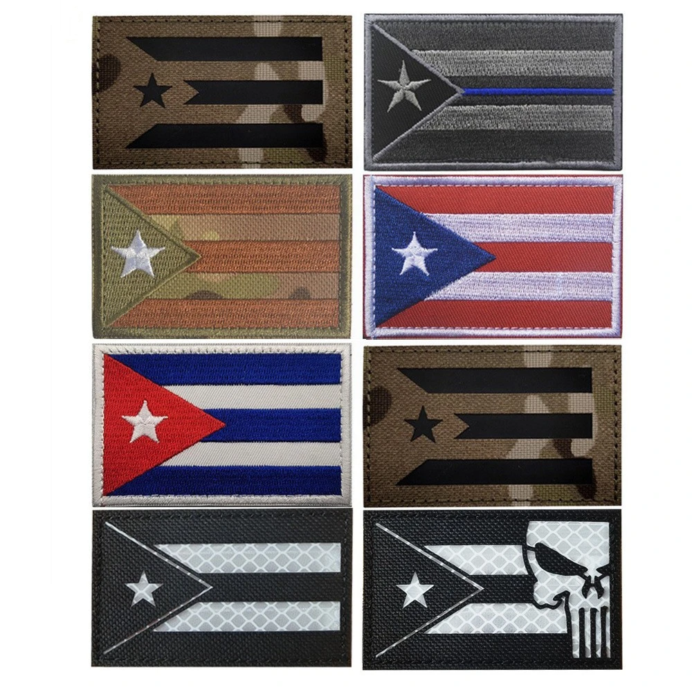 Puerto Rico Flag Patch Tactical Sticker Cuban Reflective Armband Morale Badge Punisher Embroidery Patch for Backpack Hats