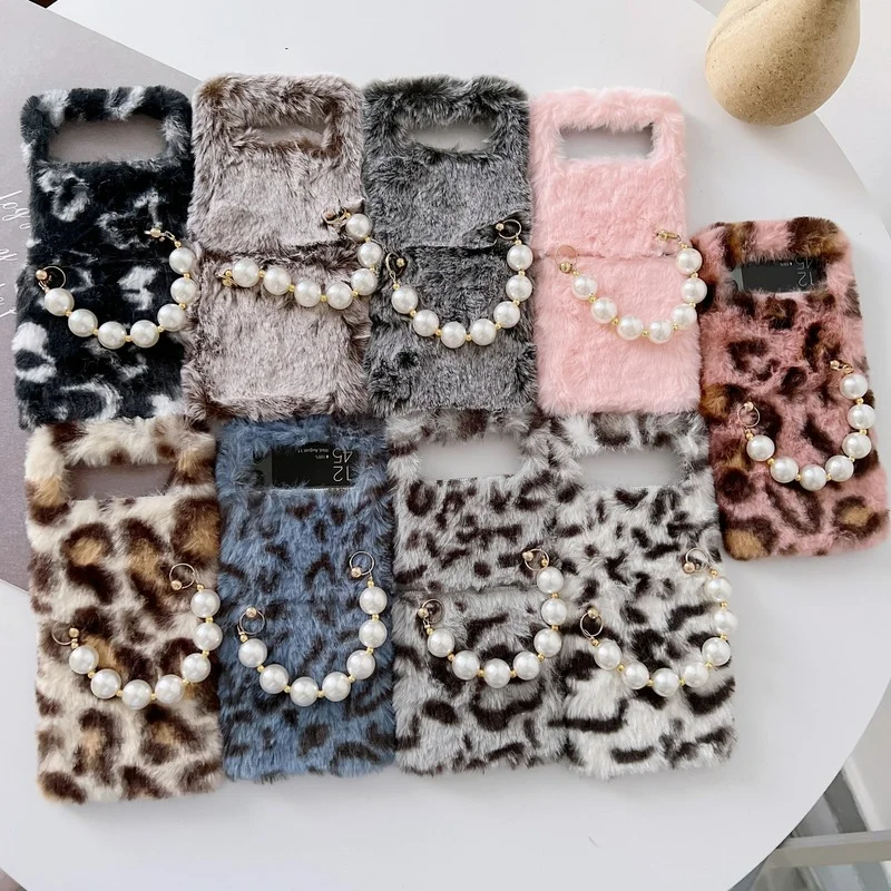 

Fashion Plush Leopard Print Phone Case for Samsung Galaxy Z Flip 3 Z Flip 1 2 Hard PC Back Cover for ZFlip3 ZFlip1 2 Case Shell