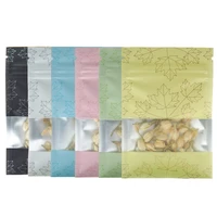 100pcs resealable mylar foil ziplock bags plastic storage bag leaves print jewelry coffee bean food candy pouches smellproof