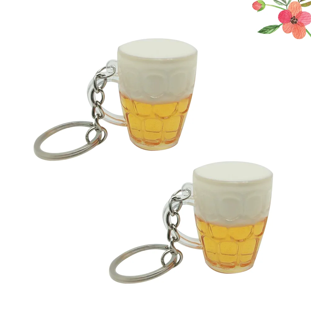 2PCS Simulation Beer Cup Shape Keychain Acrylic Pendant Decor Gifts for Bag Car Key