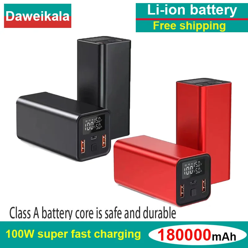 

2023 New Power Bank 180000mAh with 100W PD Fast Charging Powerbank Portable Battery Charger for IPhone 14 13 12 Pro Max Xiaomi