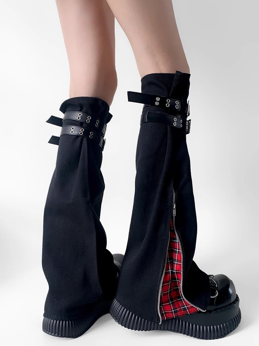 REDDACHiC клетчатые лоскутные женские гетры на молнии в стиле ретро джинсовые черные