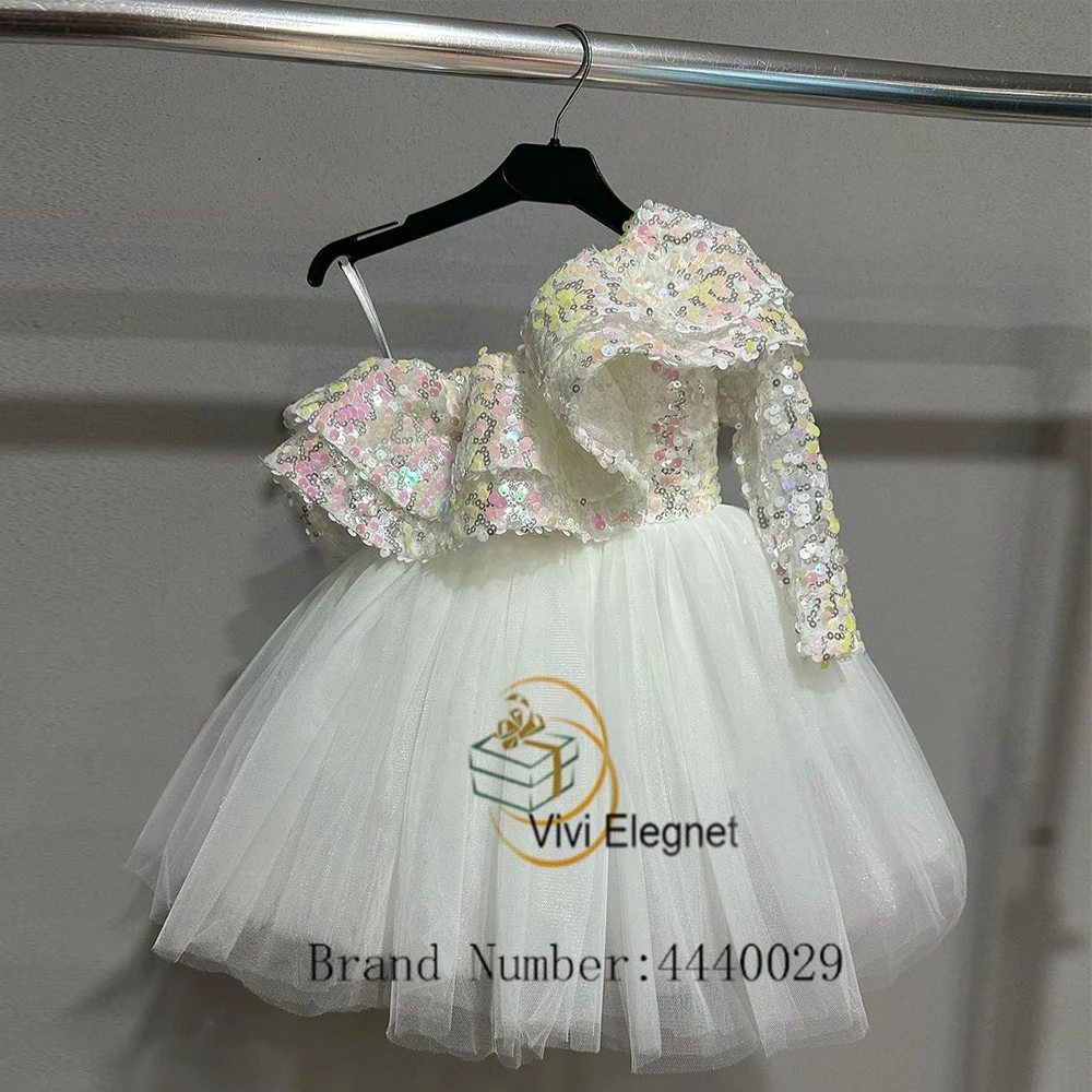 

Charming Scoop Flower Girl Dresses with Sequined Soft Tulle Tiered Full Sleeve Wedding Party Gowns 2023 Summer فساتين للحفلات ال