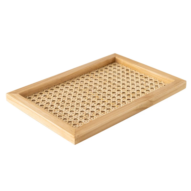 

Home Nordic Rattan Woven Tray Wooden Handmade Ins Wind Rectangular Geometric Ornament Key Storage Tray-Rectangular Wood
