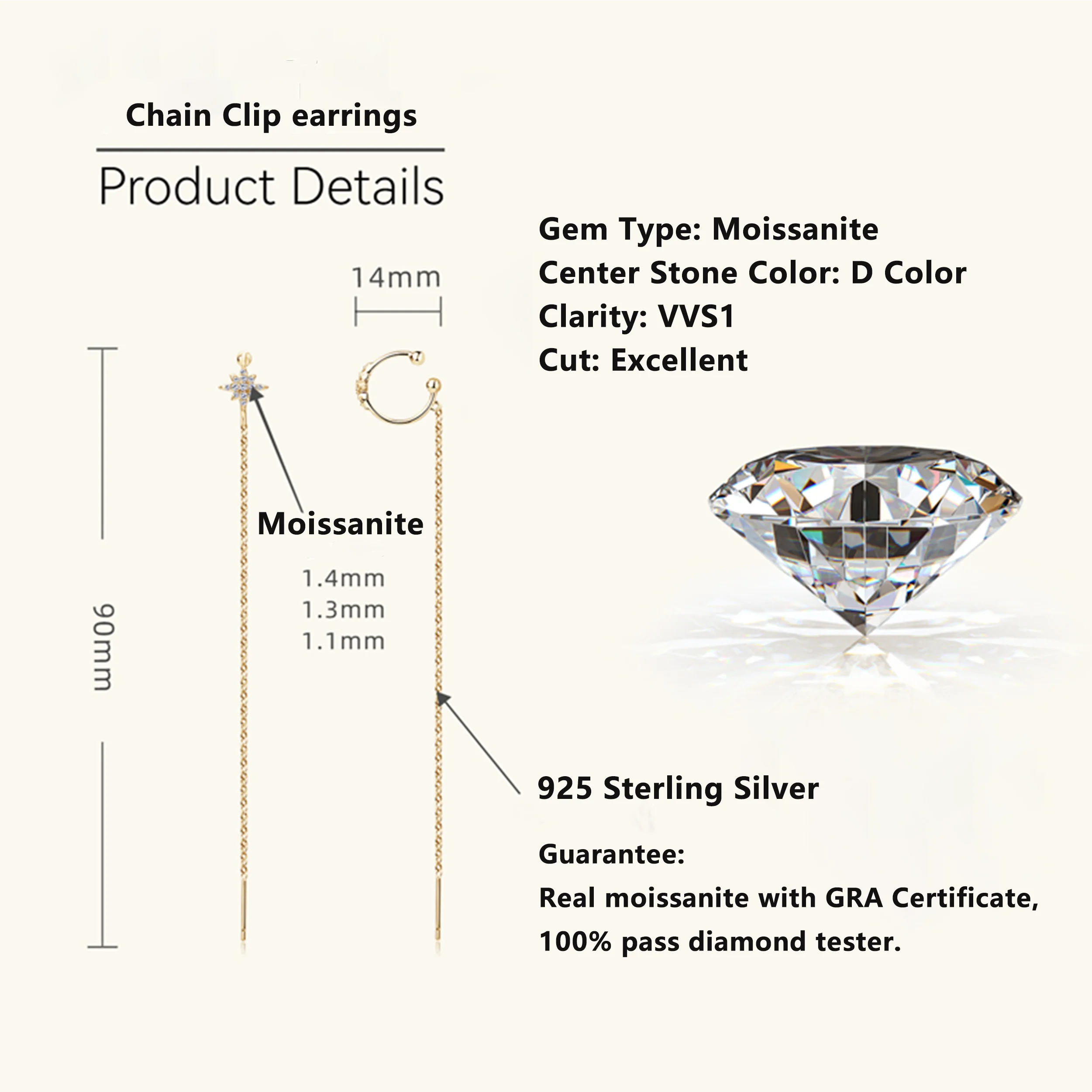 RAPRGOLD Муассанит Звезда серьги-гвоздики для женщин стерлингового серебра 925 пробы