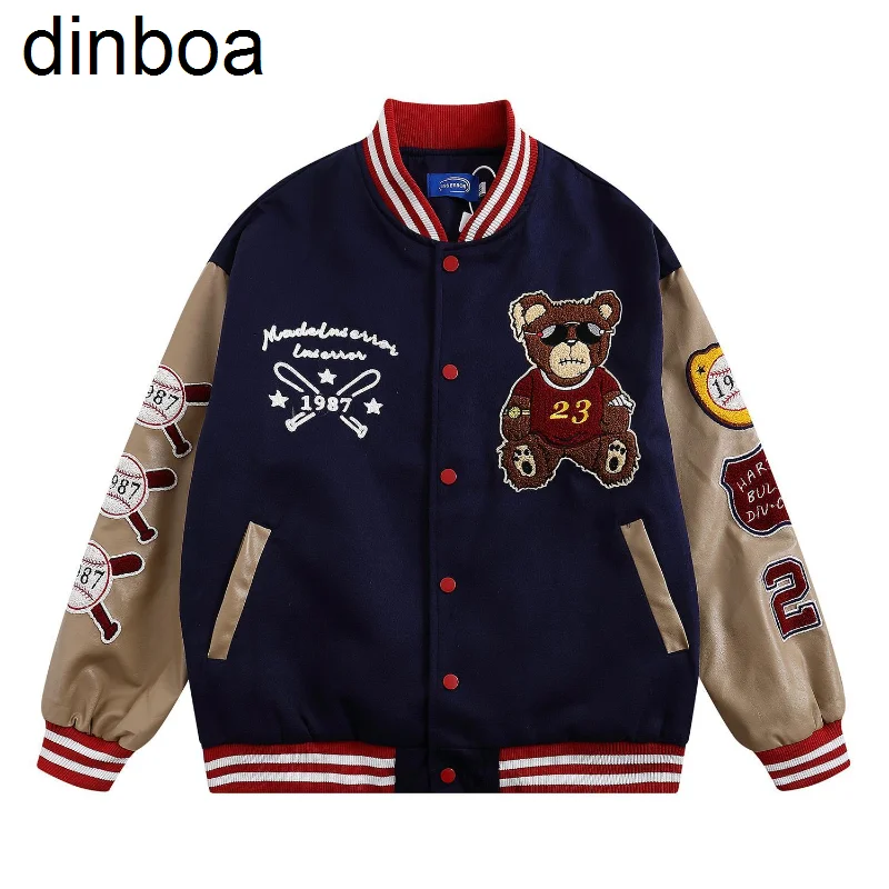 

Новинка Осень-зима 2022, бейсбольная одежда, дизайнерские нишевые мужские и женские топы Y2k с вышивкой в виде маленького медведя, парная повсе...