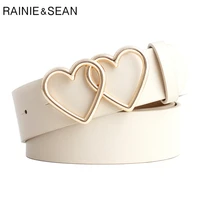rainie sean white double heart buckle belts for women casual pu leather female waist belts high fashion ladies trousers belt