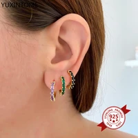 925 silver ear buckle blackgreenpurplewhite crystal huggies hoops earrings for women charming cz earrings thin hoops jewelry