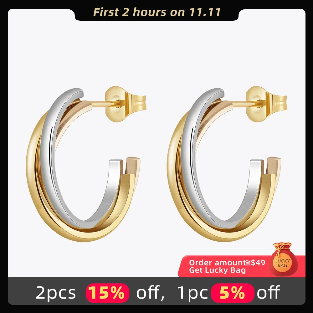 Enfashion Aretes серьги-кольца с несколькими кругами позолоченные из нержавеющей стали