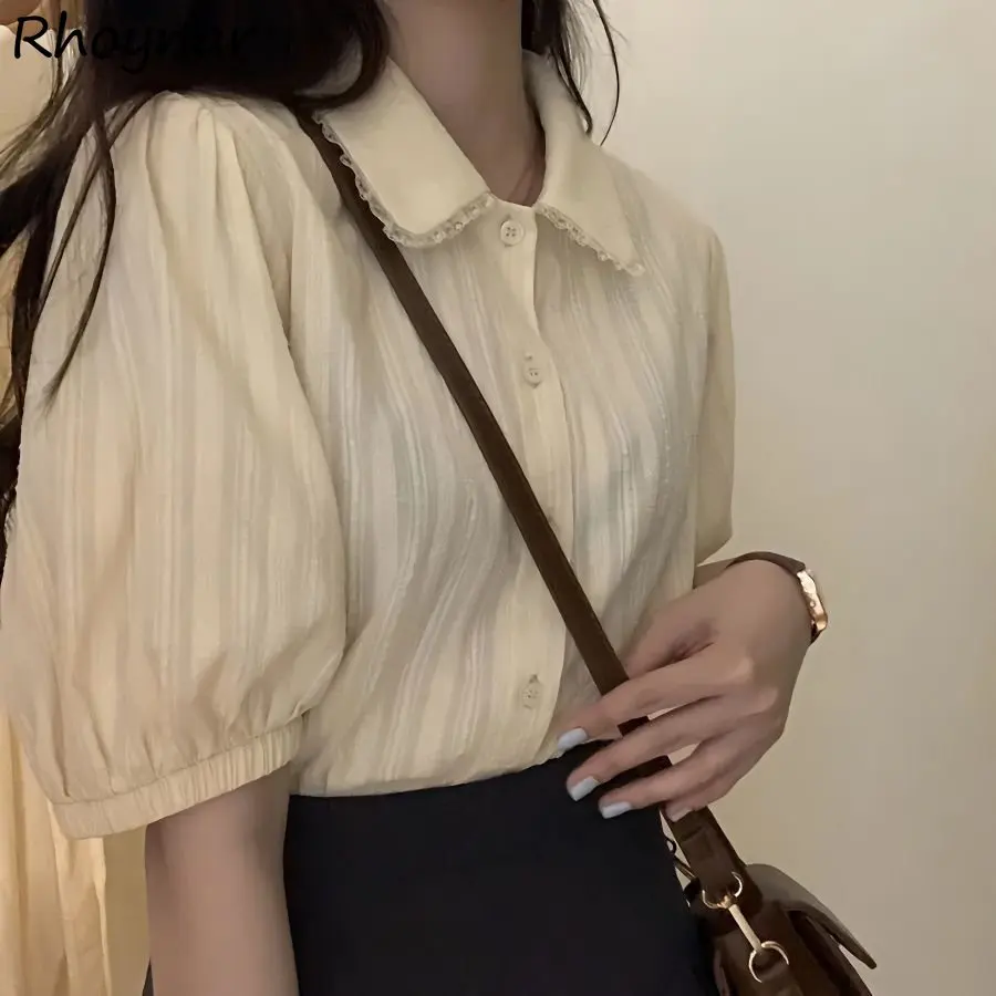 

Shirts Women Summer Puff Sleeve Cute All-match Tops Vintage French Preppy Style Leisure Breathable All-match Gentle Young Simple