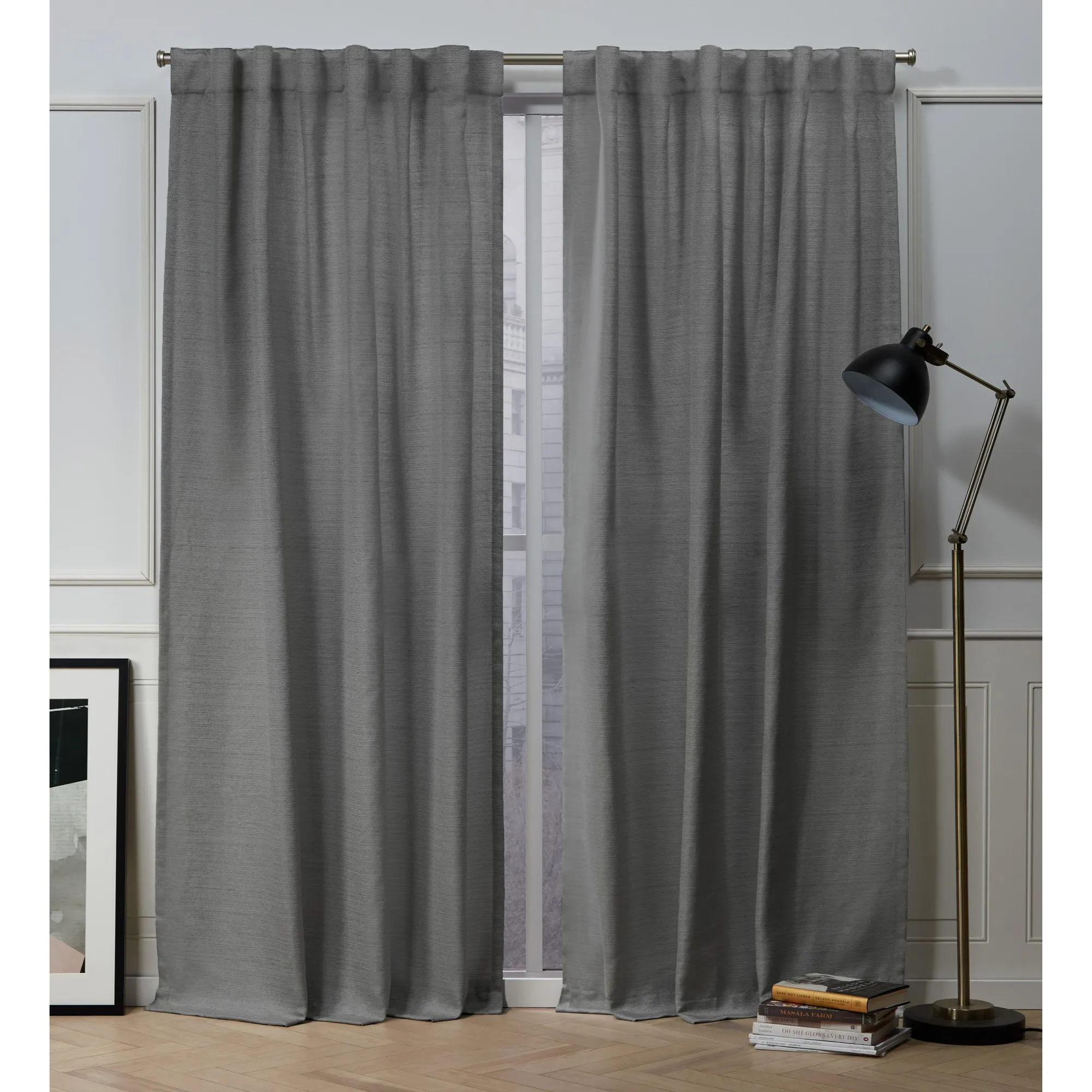 

Mellow Slub Textured Hidden Tab Top Curtain Panel Pair, 54x84, Black Pearl