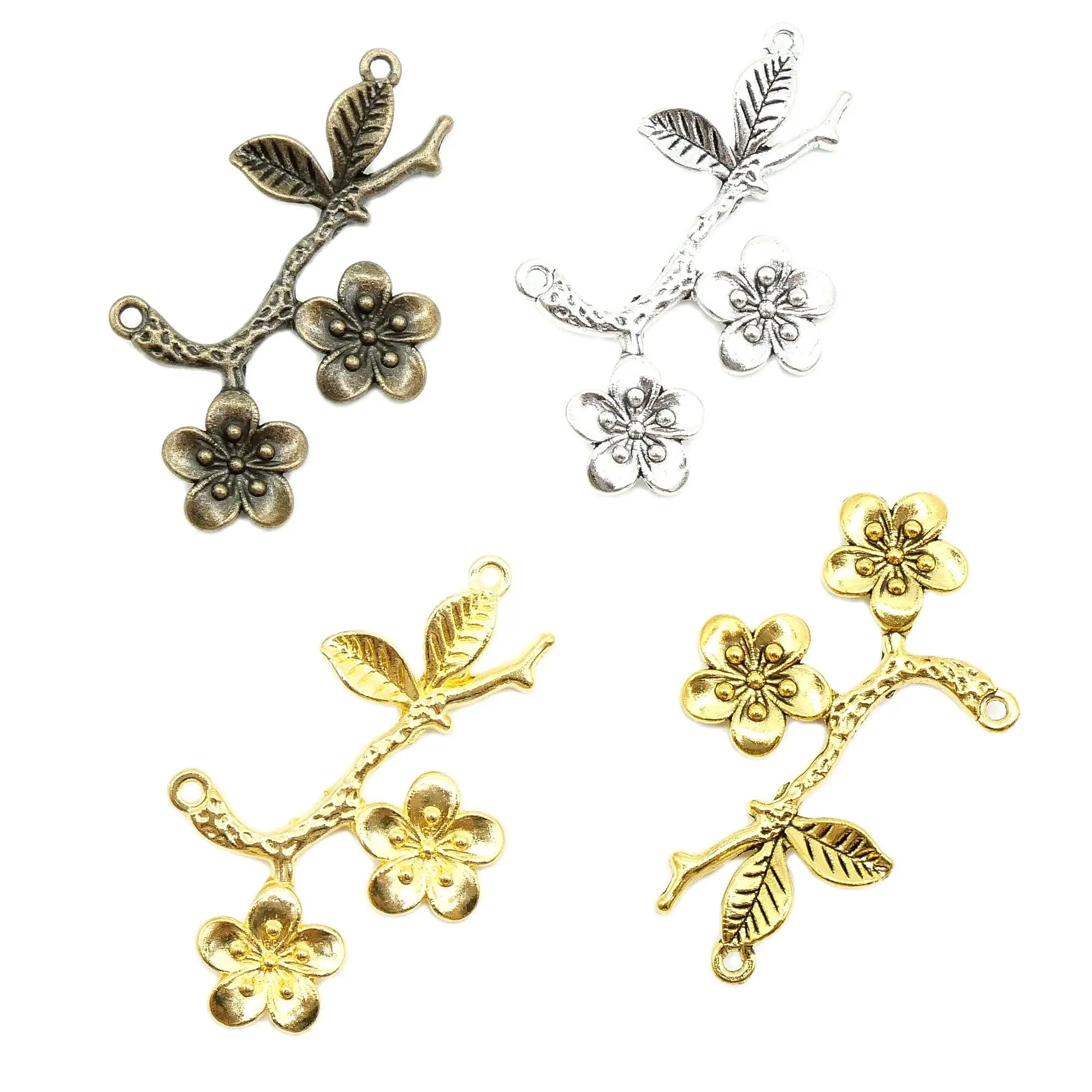 

6pcs 45x16mm 4 Color Flower Charms Plant Branches For DIY Earrings Necklace Bracelet Anklet Accessories Jewelry Making Findings
