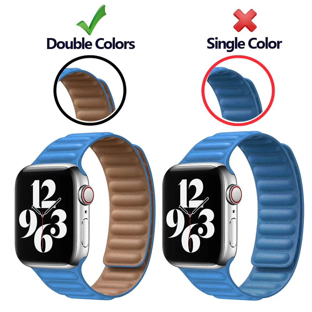 41mm 45mm Original Leather for Apple Watch 7 Se Strap 42mm 44mm for IWatch 6 5 4 3 Bracelet Magnetic 38mm 40mm Replacement Belt