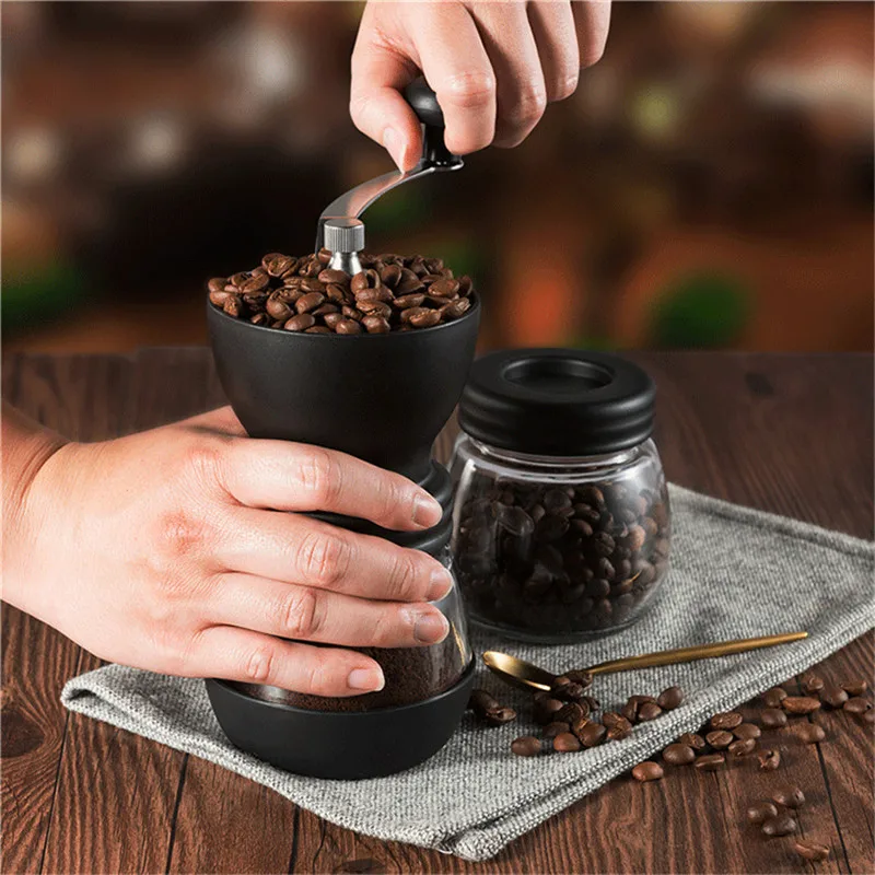 

Coffee Grinder Manual Coffee Bean Grinder Hand Coffee Mill Stainless Steel Pepper Nuts Pill Spice Machine Grinder with Glass Jar