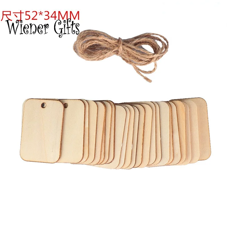 

Unfinished Nature Wood Slice Gift Tags Blank Rectangle Wooden Hanging Label With Hemp Ropes for Wedding Party DIY Decor