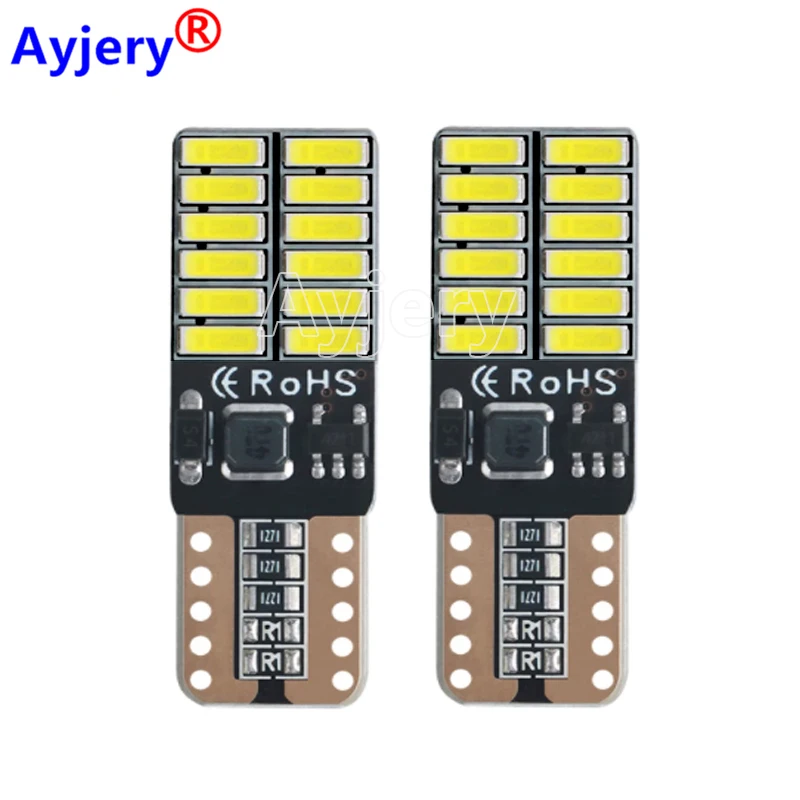 

AYJERY, 100 шт., T10, фотолампы, W5W, Canbus, 12 В, 4014, 24SMD, белые, для чтения интерьера автомобиля, фонарь, боковой номерной знак, фонарь, белый цвет