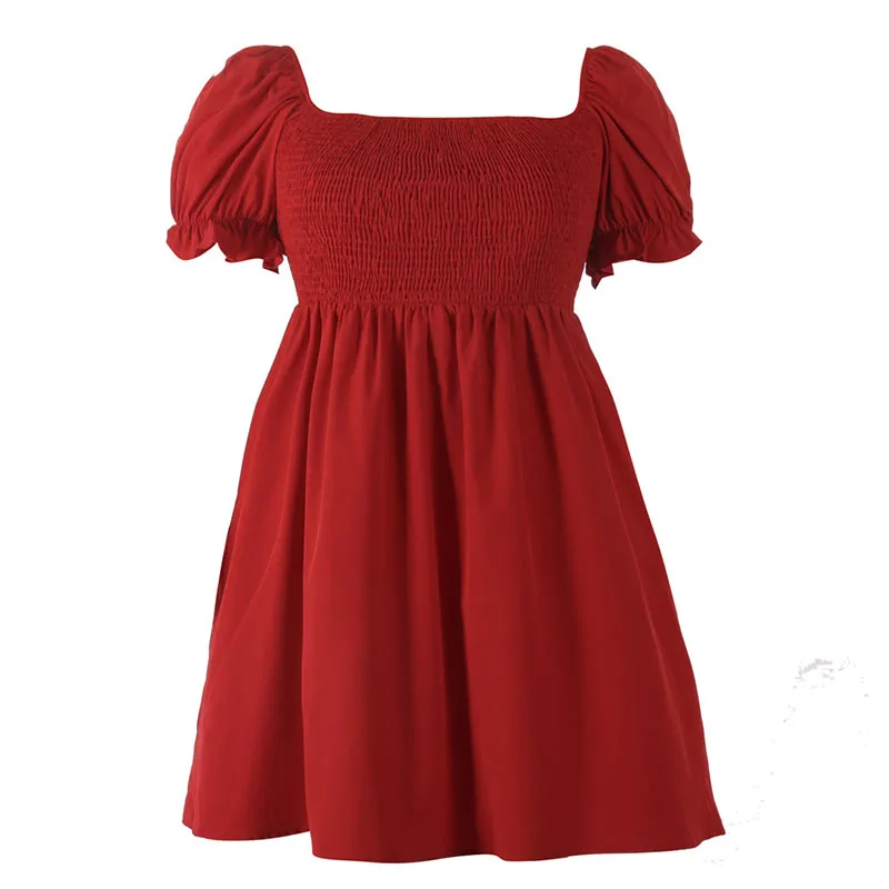 Plus Size Summer Dresses 3XL 4XL Women Clothing Elegant Square Collar Solid Puff Sleeve Short Beach Party Dresses for Women 2023